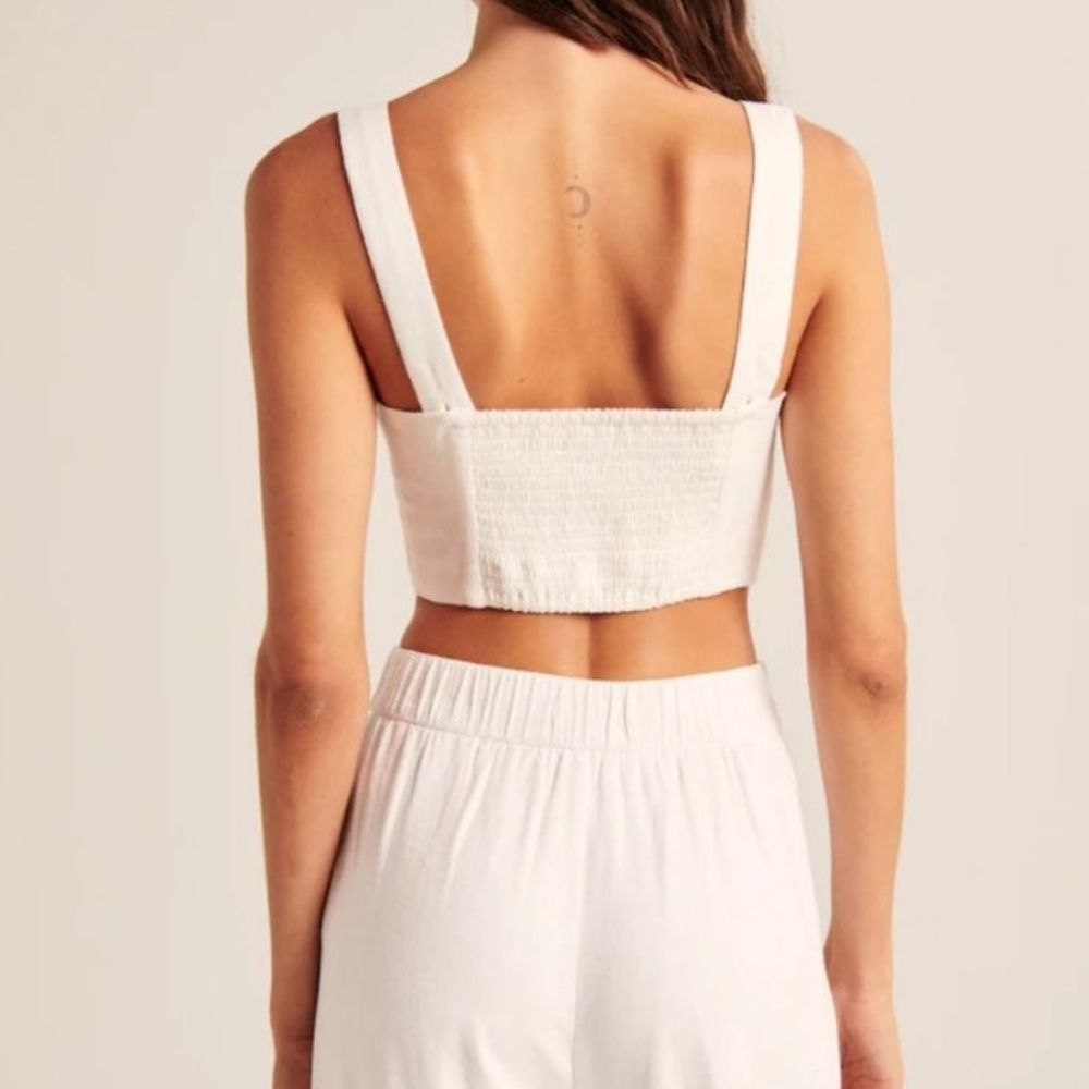 💌 A&F -‎ White Creame Lace-Up Linen-Blend Set Top - Picture 5 of 11